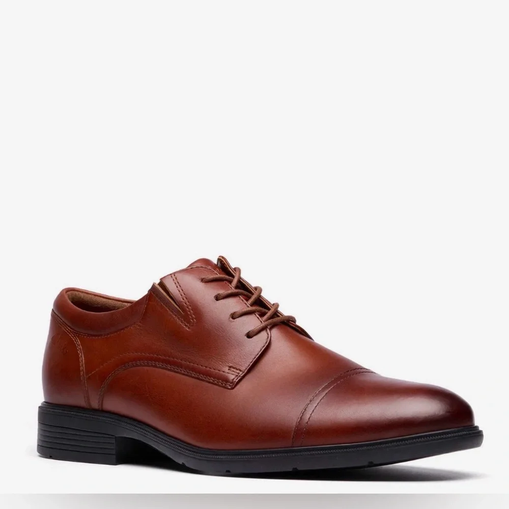 Clark’s Collection Steadwell Cap Oxfords in Dark Tan Leather, Size 11.5, NEW